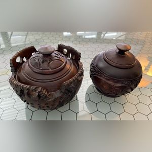 Decorative wooden lidded bowls from South Africa